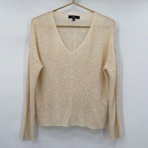 Lulus Women’s Small Cream Knit Layered Semi Sheer Sweater Long Sleeve